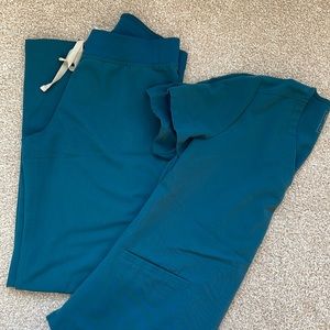 Figs Livingston scrub pants and Catalina 3 pocket scrub top Caribbean blue